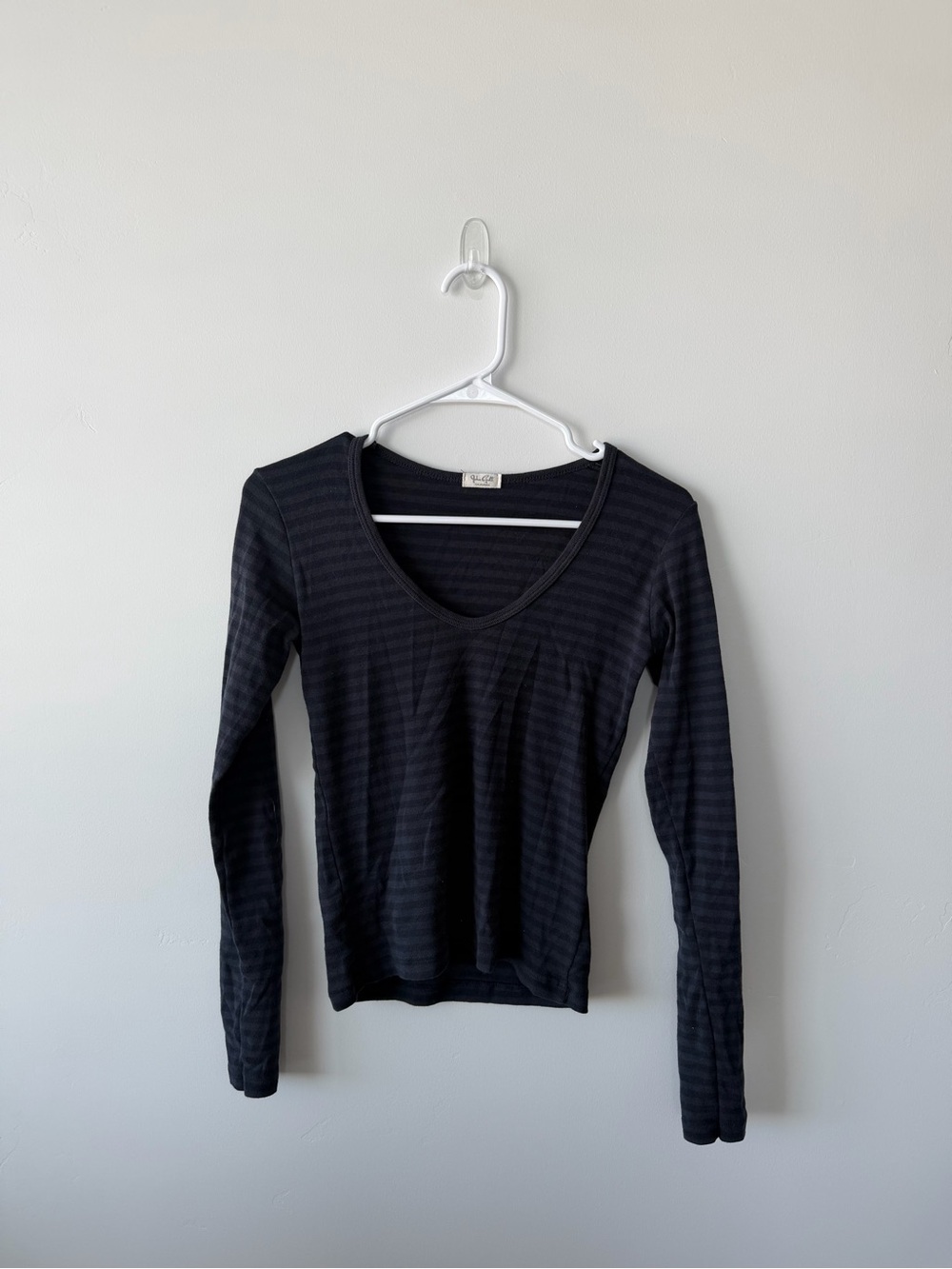 John Galt California Black Striped Long Sleeve Scoop Neck Top One Size